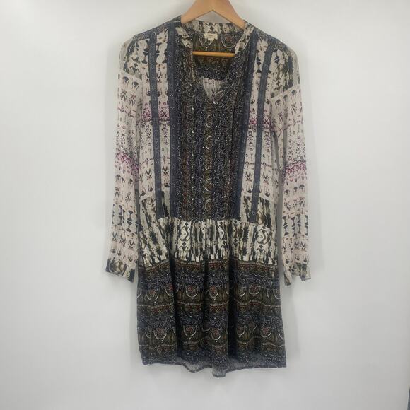 Anthropologie TINY Mollie Boho Tunic Mini Dress Drop Waist Long Sleeve Print XS - Picture 2 of 8